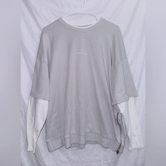 Zara Gray T-shirt Double Zipper Pullover Sweater size medium - Picture 1 of 6